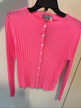 J. Crew Neon Pink Ribbed Button-Up Cardigan